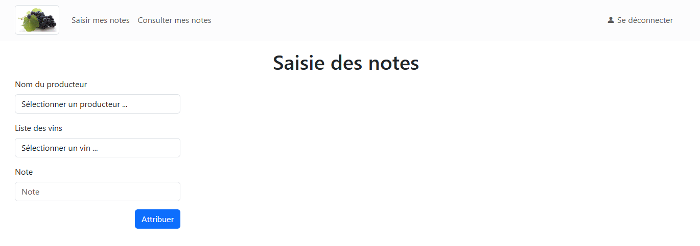 Interface de saisie des notes