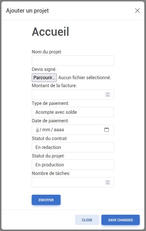 Interface de gestion - Ajouter un projet